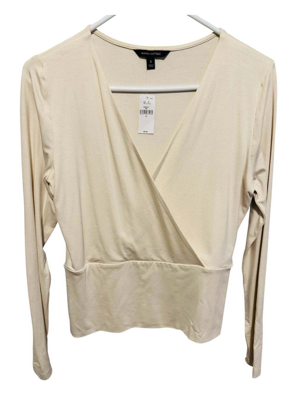 Banana Republic - Surplice Wrap Long-Sleeve Top in Cream - Size S